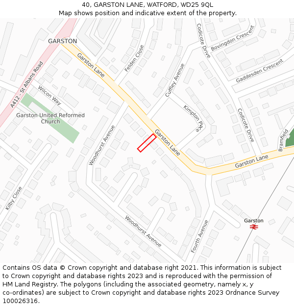 40, GARSTON LANE, WATFORD, WD25 9QL: Location map and indicative extent of plot