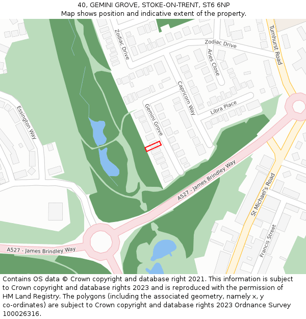 40, GEMINI GROVE, STOKE-ON-TRENT, ST6 6NP: Location map and indicative extent of plot
