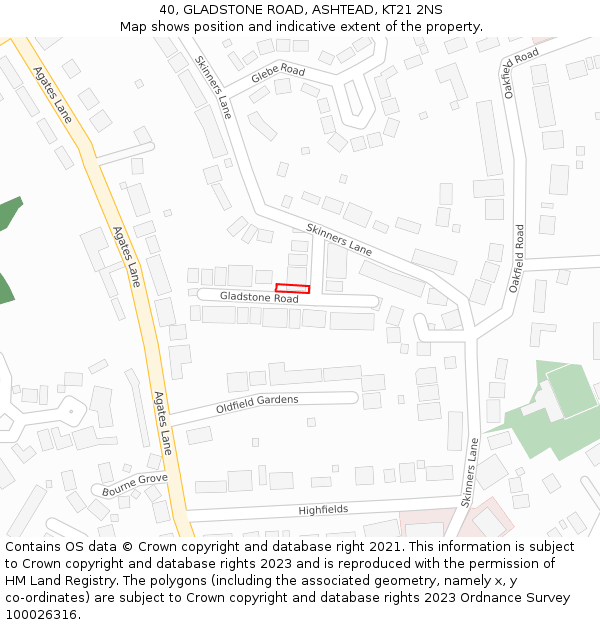 40, GLADSTONE ROAD, ASHTEAD, KT21 2NS: Location map and indicative extent of plot