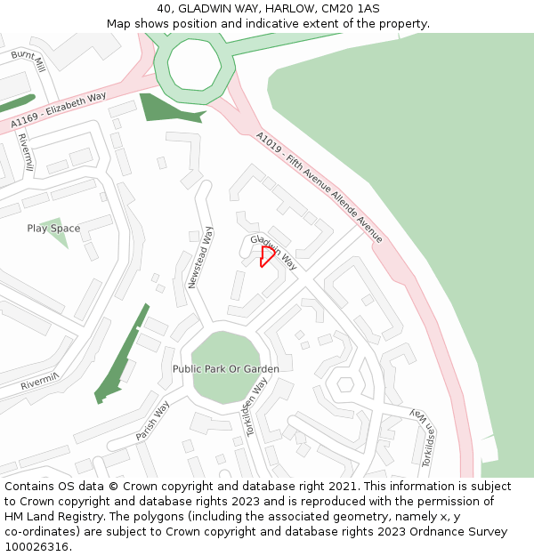 40, GLADWIN WAY, HARLOW, CM20 1AS: Location map and indicative extent of plot