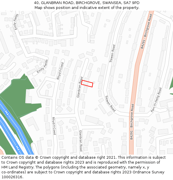 40, GLANBRAN ROAD, BIRCHGROVE, SWANSEA, SA7 9PD: Location map and indicative extent of plot