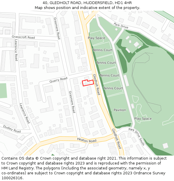 40, GLEDHOLT ROAD, HUDDERSFIELD, HD1 4HR: Location map and indicative extent of plot