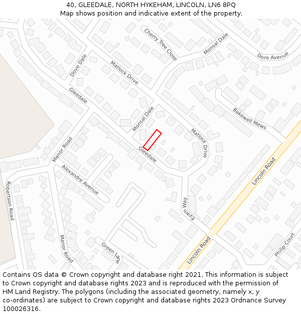 40, GLEEDALE, NORTH HYKEHAM, LINCOLN, LN6 8PQ: Location map and indicative extent of plot