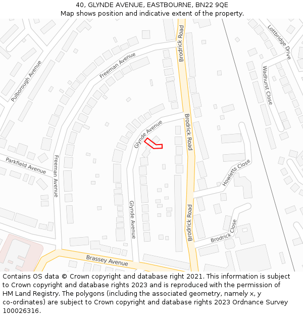 40, GLYNDE AVENUE, EASTBOURNE, BN22 9QE: Location map and indicative extent of plot
