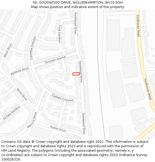 40, GOODWOOD DRIVE, WOLVERHAMPTON, WV10 6GH: Location map and indicative extent of plot