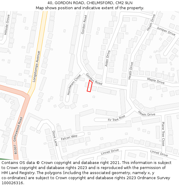 40, GORDON ROAD, CHELMSFORD, CM2 9LN: Location map and indicative extent of plot