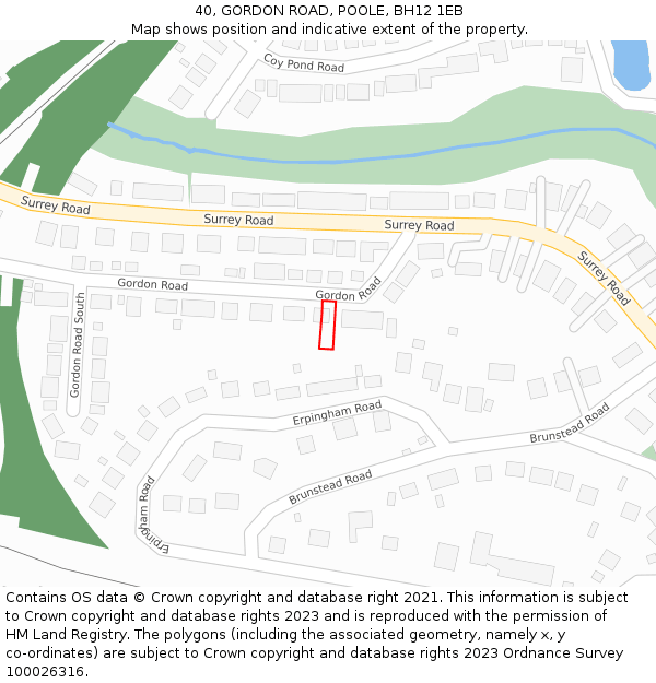 40, GORDON ROAD, POOLE, BH12 1EB: Location map and indicative extent of plot
