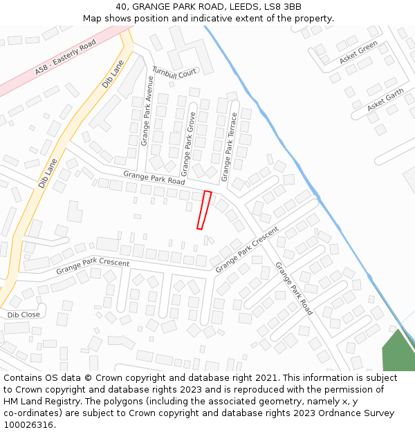 40, GRANGE PARK ROAD, LEEDS, LS8 3BB: Location map and indicative extent of plot