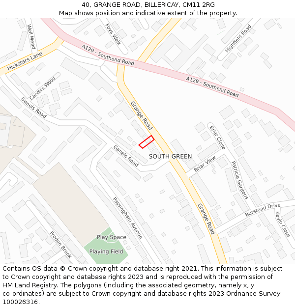 40, GRANGE ROAD, BILLERICAY, CM11 2RG: Location map and indicative extent of plot