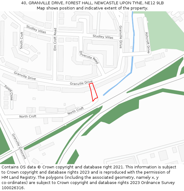 40, GRANVILLE DRIVE, FOREST HALL, NEWCASTLE UPON TYNE, NE12 9LB: Location map and indicative extent of plot