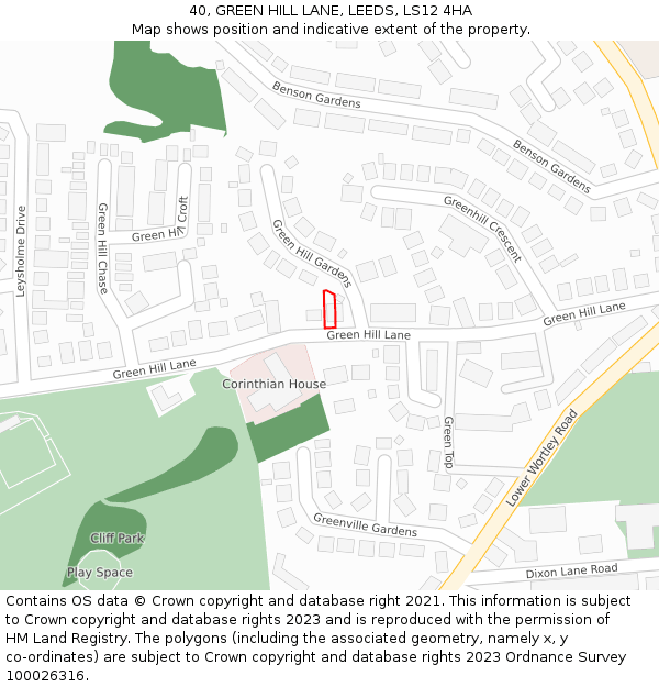40, GREEN HILL LANE, LEEDS, LS12 4HA: Location map and indicative extent of plot