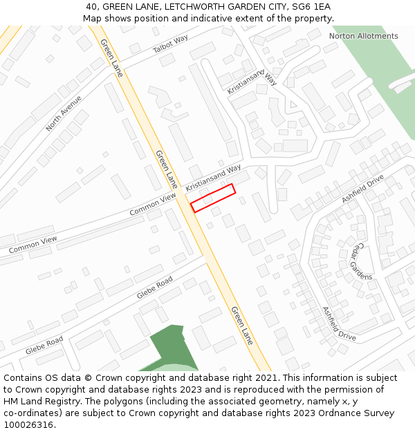 40, GREEN LANE, LETCHWORTH GARDEN CITY, SG6 1EA: Location map and indicative extent of plot