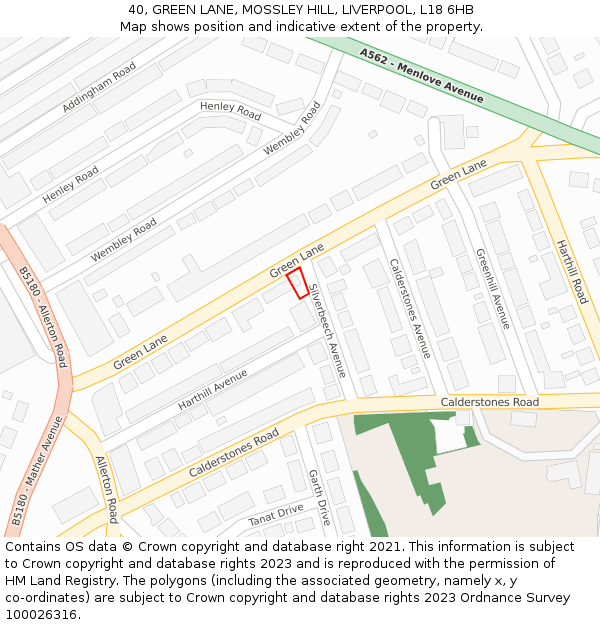 40, GREEN LANE, MOSSLEY HILL, LIVERPOOL, L18 6HB: Location map and indicative extent of plot