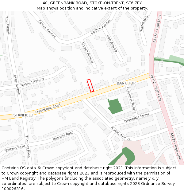 40, GREENBANK ROAD, STOKE-ON-TRENT, ST6 7EY: Location map and indicative extent of plot
