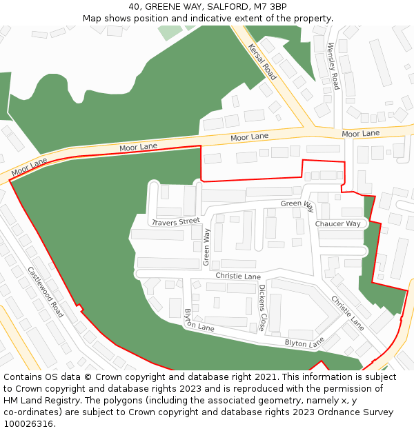 40, GREENE WAY, SALFORD, M7 3BP: Location map and indicative extent of plot