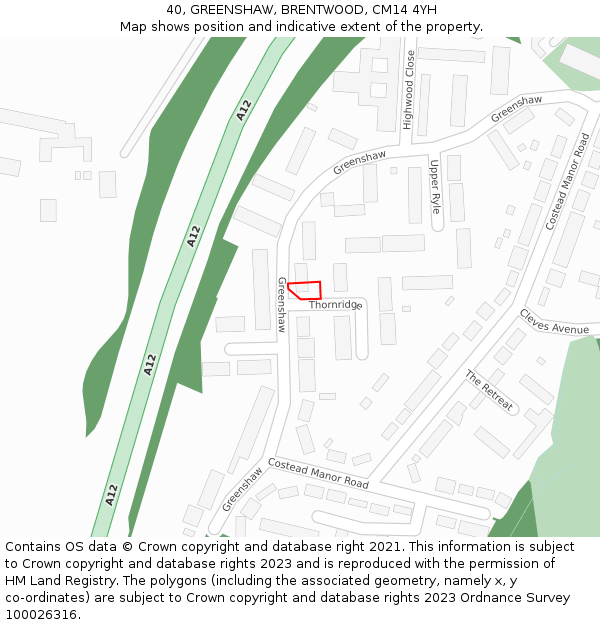 40, GREENSHAW, BRENTWOOD, CM14 4YH: Location map and indicative extent of plot
