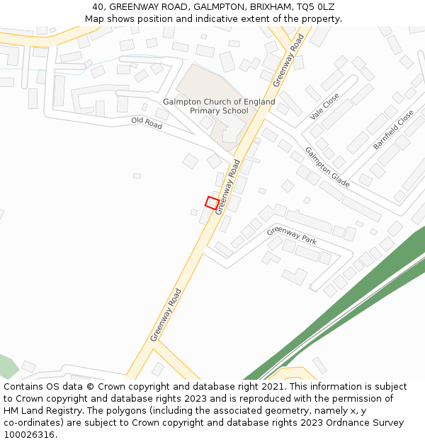 40, GREENWAY ROAD, GALMPTON, BRIXHAM, TQ5 0LZ: Location map and indicative extent of plot