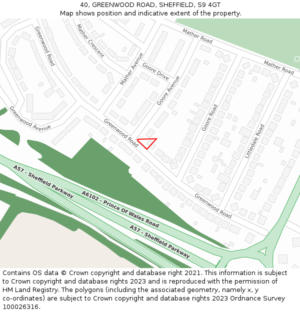 40, GREENWOOD ROAD, SHEFFIELD, S9 4GT: Location map and indicative extent of plot
