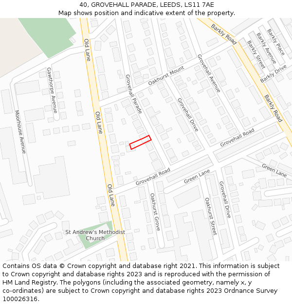 40, GROVEHALL PARADE, LEEDS, LS11 7AE: Location map and indicative extent of plot