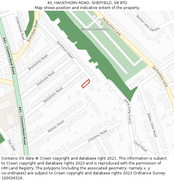 40, HACKTHORN ROAD, SHEFFIELD, S8 8TD: Location map and indicative extent of plot