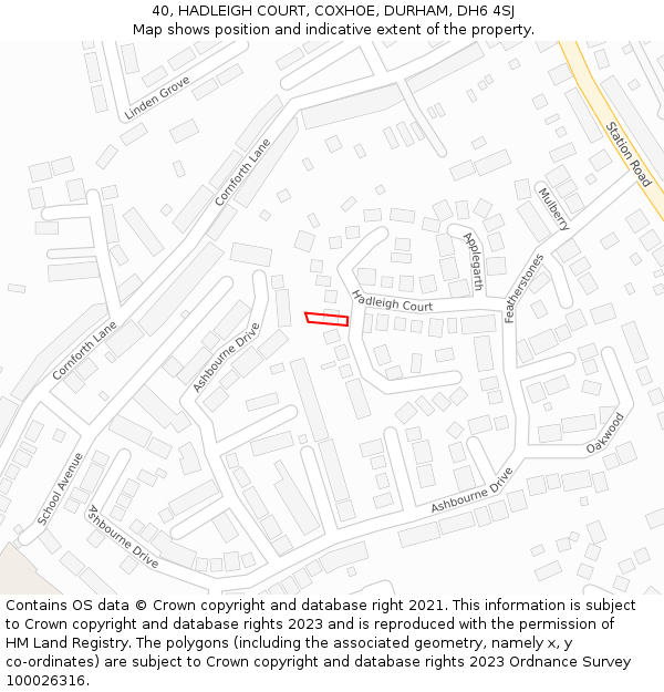 40, HADLEIGH COURT, COXHOE, DURHAM, DH6 4SJ: Location map and indicative extent of plot