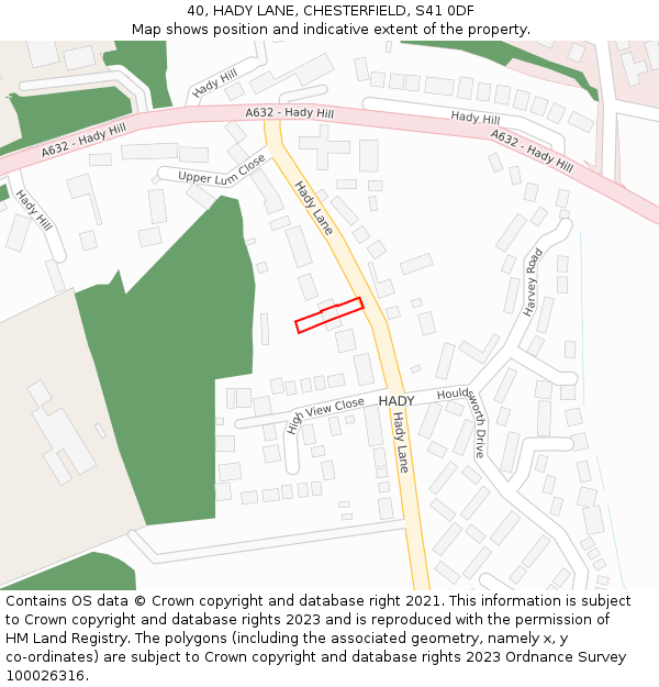 40, HADY LANE, CHESTERFIELD, S41 0DF: Location map and indicative extent of plot