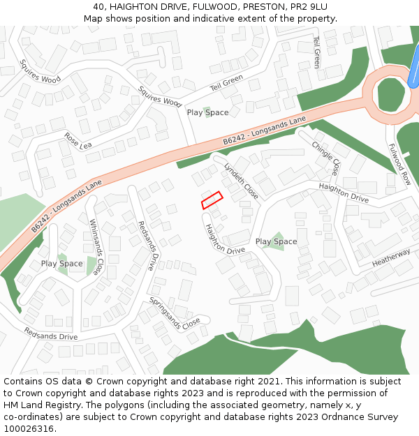 40, HAIGHTON DRIVE, FULWOOD, PRESTON, PR2 9LU: Location map and indicative extent of plot