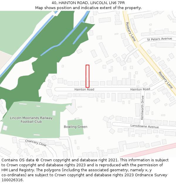 40, HAINTON ROAD, LINCOLN, LN6 7PR: Location map and indicative extent of plot