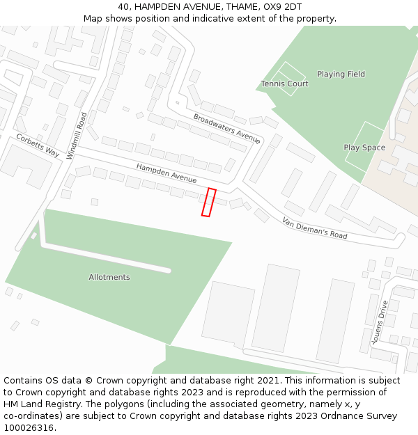 40, HAMPDEN AVENUE, THAME, OX9 2DT: Location map and indicative extent of plot