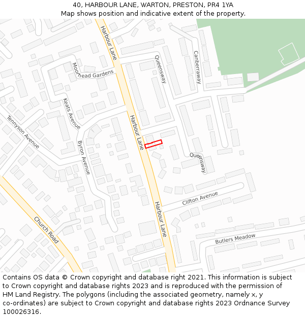 40, HARBOUR LANE, WARTON, PRESTON, PR4 1YA: Location map and indicative extent of plot