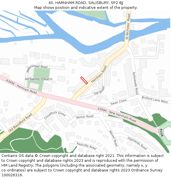 40, HARNHAM ROAD, SALISBURY, SP2 8JJ: Location map and indicative extent of plot