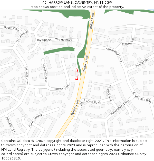 40, HARROW LANE, DAVENTRY, NN11 0GW: Location map and indicative extent of plot