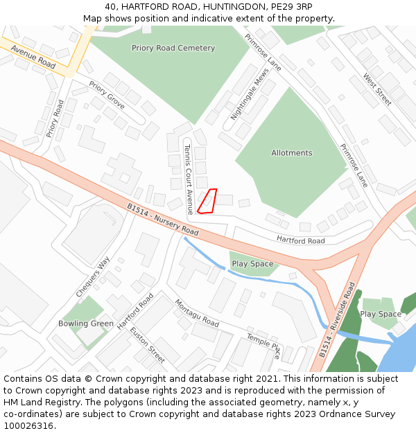 40, HARTFORD ROAD, HUNTINGDON, PE29 3RP: Location map and indicative extent of plot
