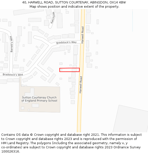 40, HARWELL ROAD, SUTTON COURTENAY, ABINGDON, OX14 4BW: Location map and indicative extent of plot