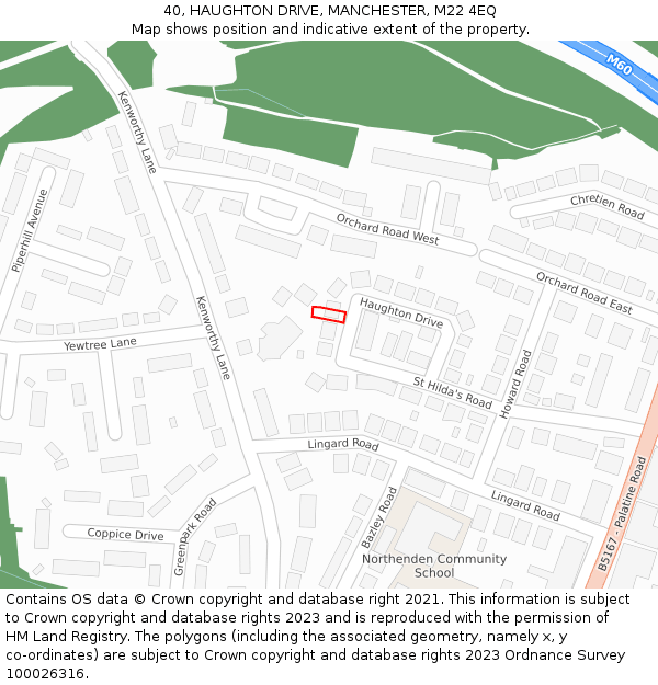 40, HAUGHTON DRIVE, MANCHESTER, M22 4EQ: Location map and indicative extent of plot