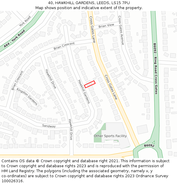 40, HAWKHILL GARDENS, LEEDS, LS15 7PU: Location map and indicative extent of plot