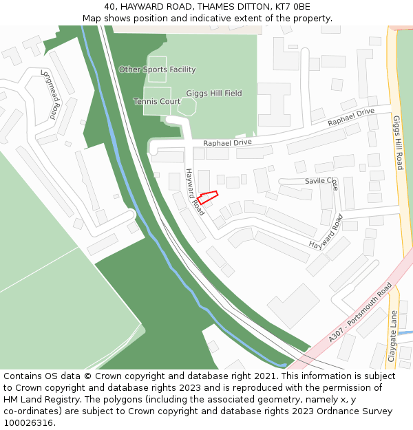 40, HAYWARD ROAD, THAMES DITTON, KT7 0BE: Location map and indicative extent of plot