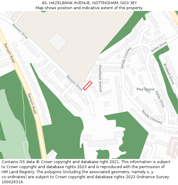40, HAZELBANK AVENUE, NOTTINGHAM, NG3 3EY: Location map and indicative extent of plot