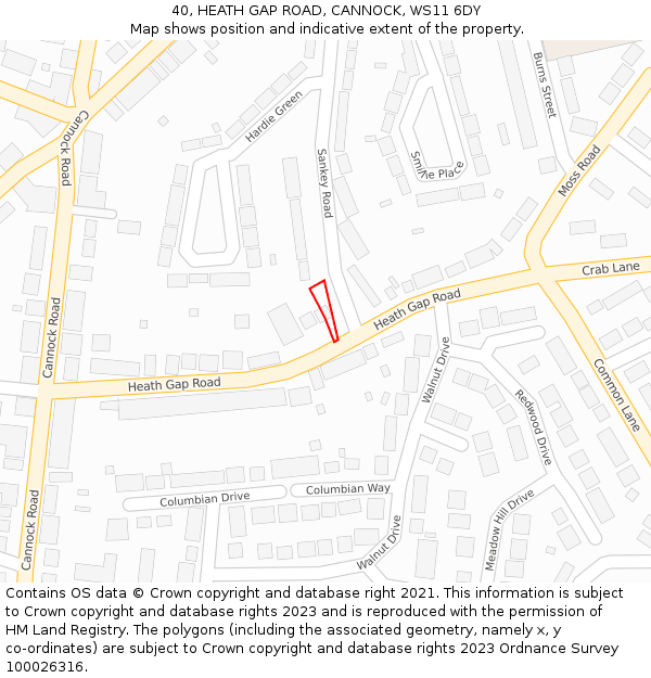 40, HEATH GAP ROAD, CANNOCK, WS11 6DY: Location map and indicative extent of plot