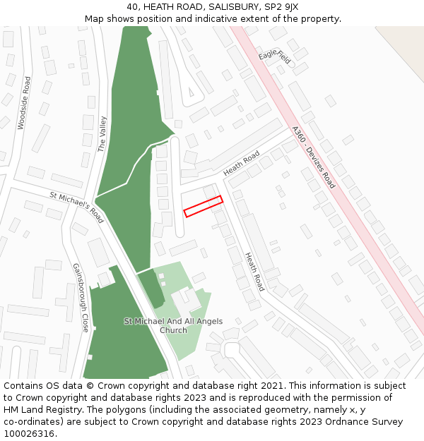 40, HEATH ROAD, SALISBURY, SP2 9JX: Location map and indicative extent of plot