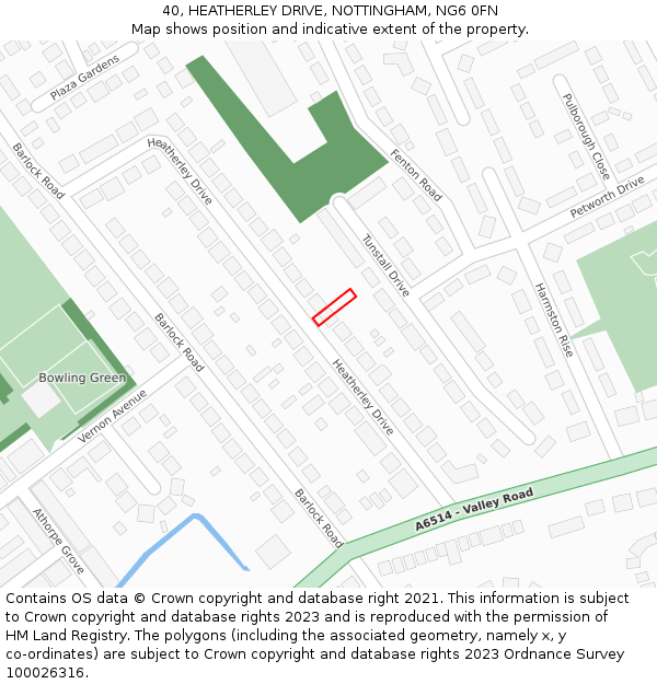40, HEATHERLEY DRIVE, NOTTINGHAM, NG6 0FN: Location map and indicative extent of plot