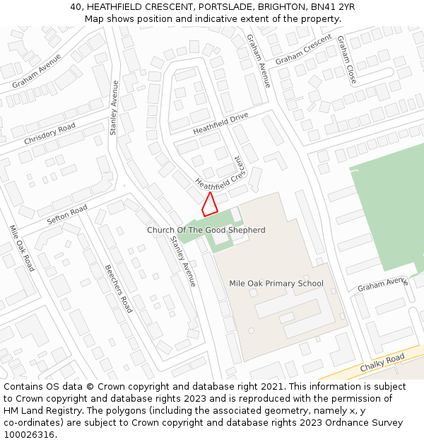 40, HEATHFIELD CRESCENT, PORTSLADE, BRIGHTON, BN41 2YR: Location map and indicative extent of plot