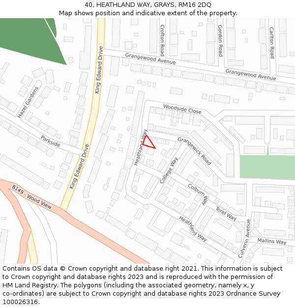 40, HEATHLAND WAY, GRAYS, RM16 2DQ: Location map and indicative extent of plot