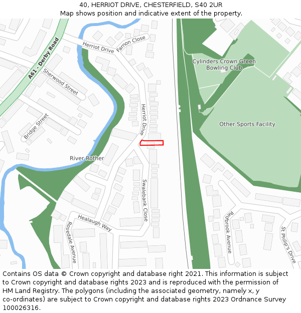 40, HERRIOT DRIVE, CHESTERFIELD, S40 2UR: Location map and indicative extent of plot