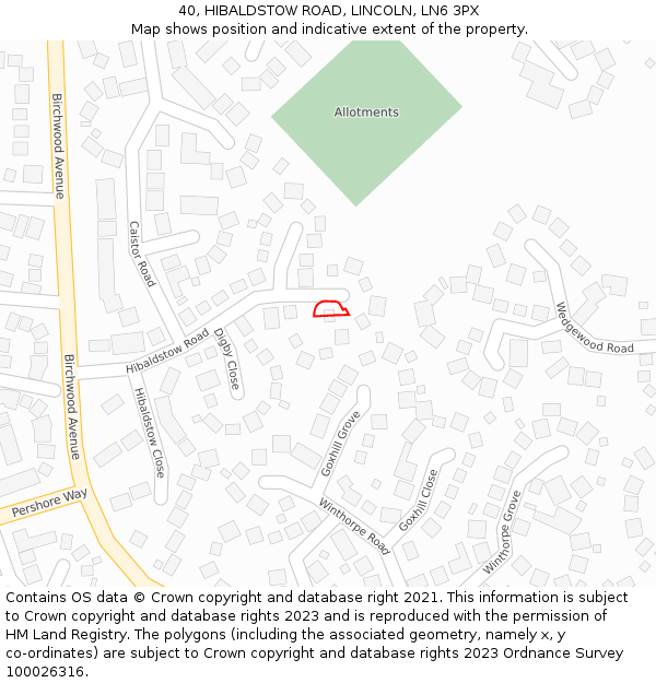 40, HIBALDSTOW ROAD, LINCOLN, LN6 3PX: Location map and indicative extent of plot