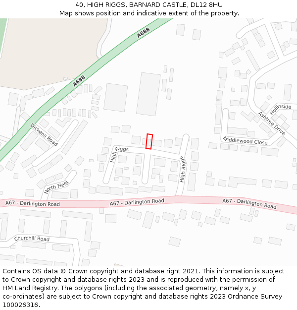 40, HIGH RIGGS, BARNARD CASTLE, DL12 8HU: Location map and indicative extent of plot