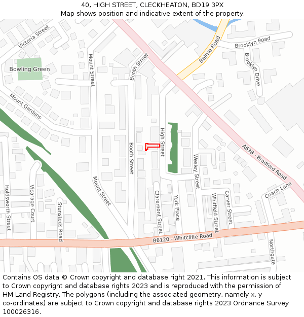 40, HIGH STREET, CLECKHEATON, BD19 3PX: Location map and indicative extent of plot