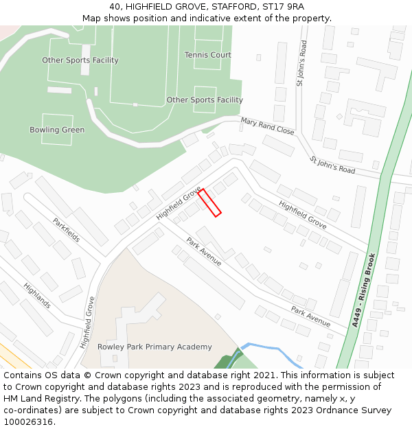 40, HIGHFIELD GROVE, STAFFORD, ST17 9RA: Location map and indicative extent of plot