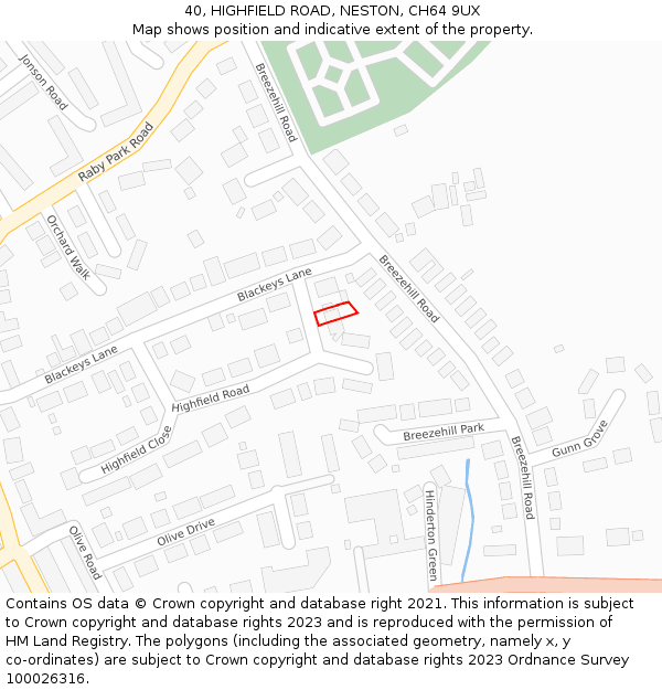 40, HIGHFIELD ROAD, NESTON, CH64 9UX: Location map and indicative extent of plot