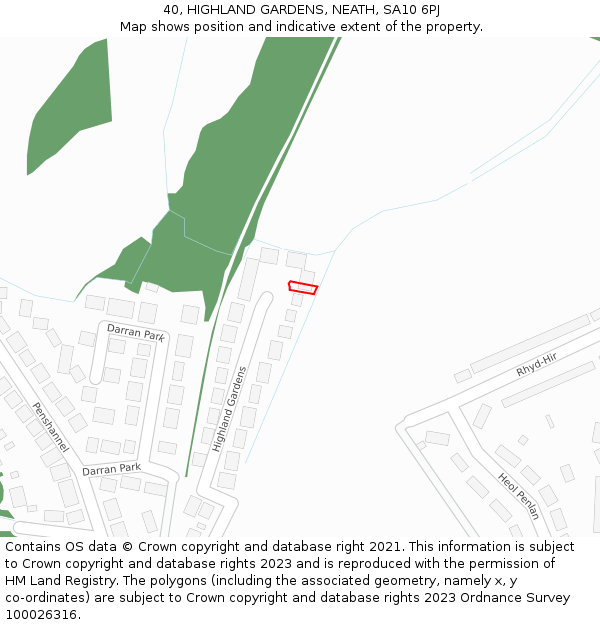 40, HIGHLAND GARDENS, NEATH, SA10 6PJ: Location map and indicative extent of plot